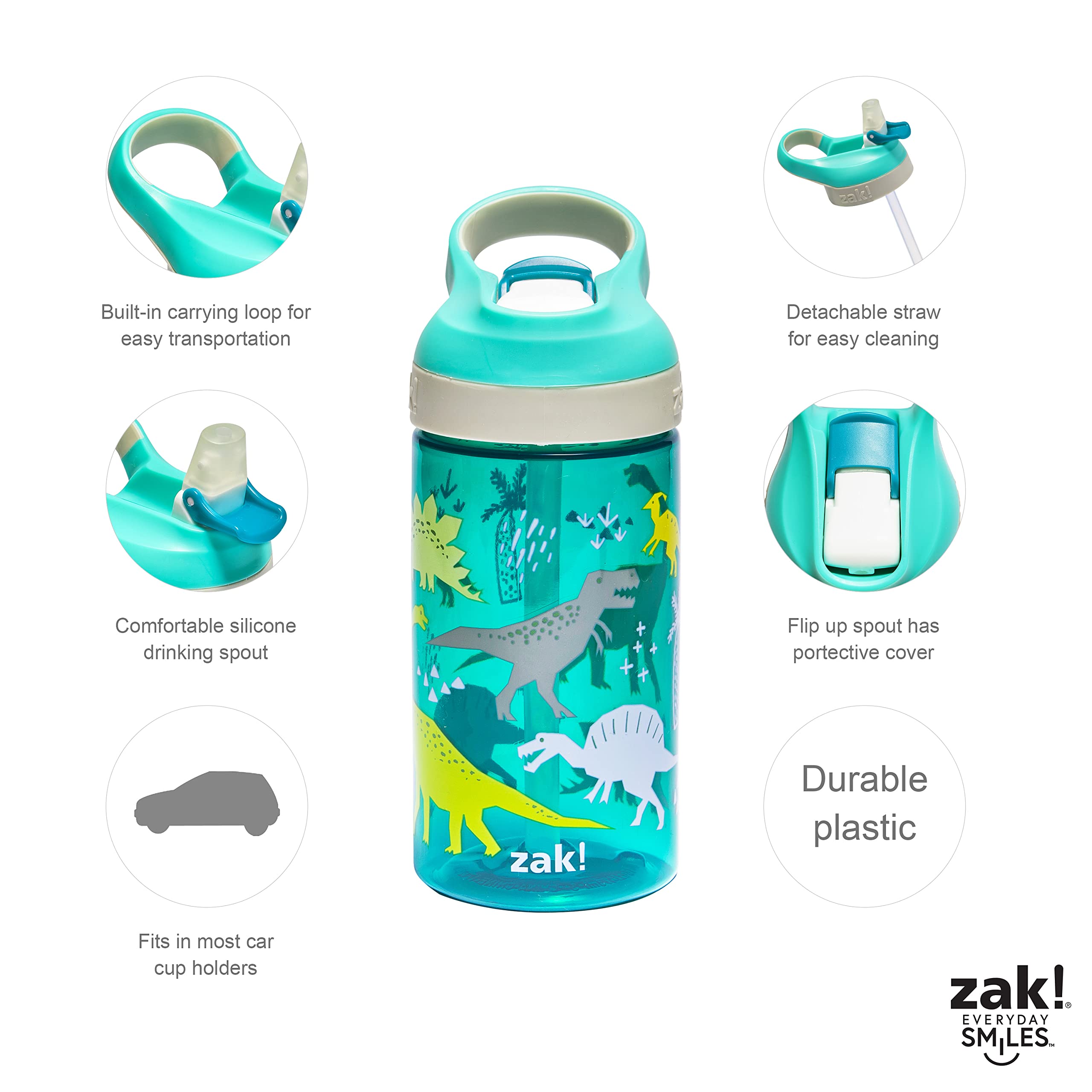 Zak Designs Dinosaur dining set on table with bright colors for mealtime fun.