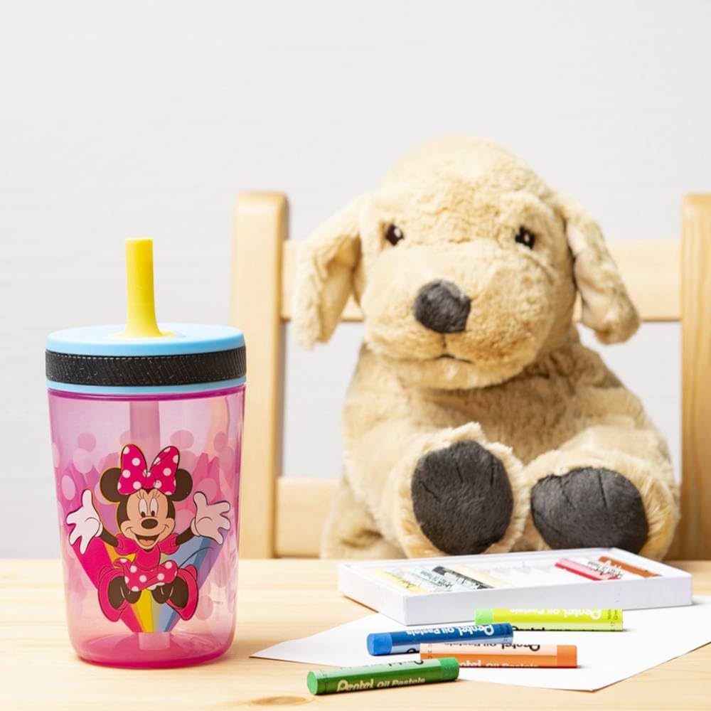 Zak Designs Minnie Mouse Kelso tumbler with leak-proof lid prevents spills.