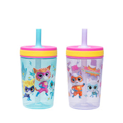 Zak Designs Disney SuperKitties Kelso tumbler front view showing two-pack set and kid-friendly design