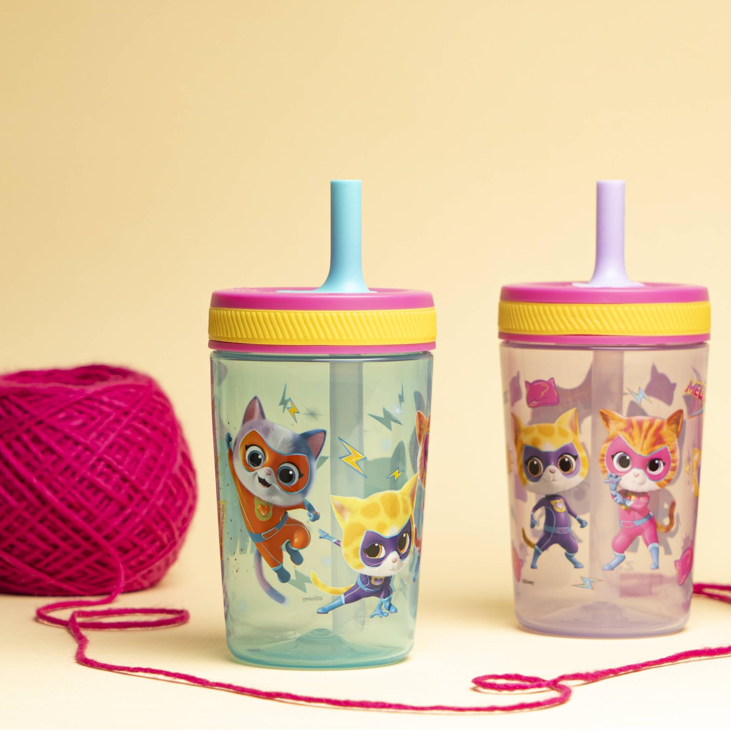 Zak Designs Disney SuperKitties Kelso tumbler side view highlighting compact size for toddlers
