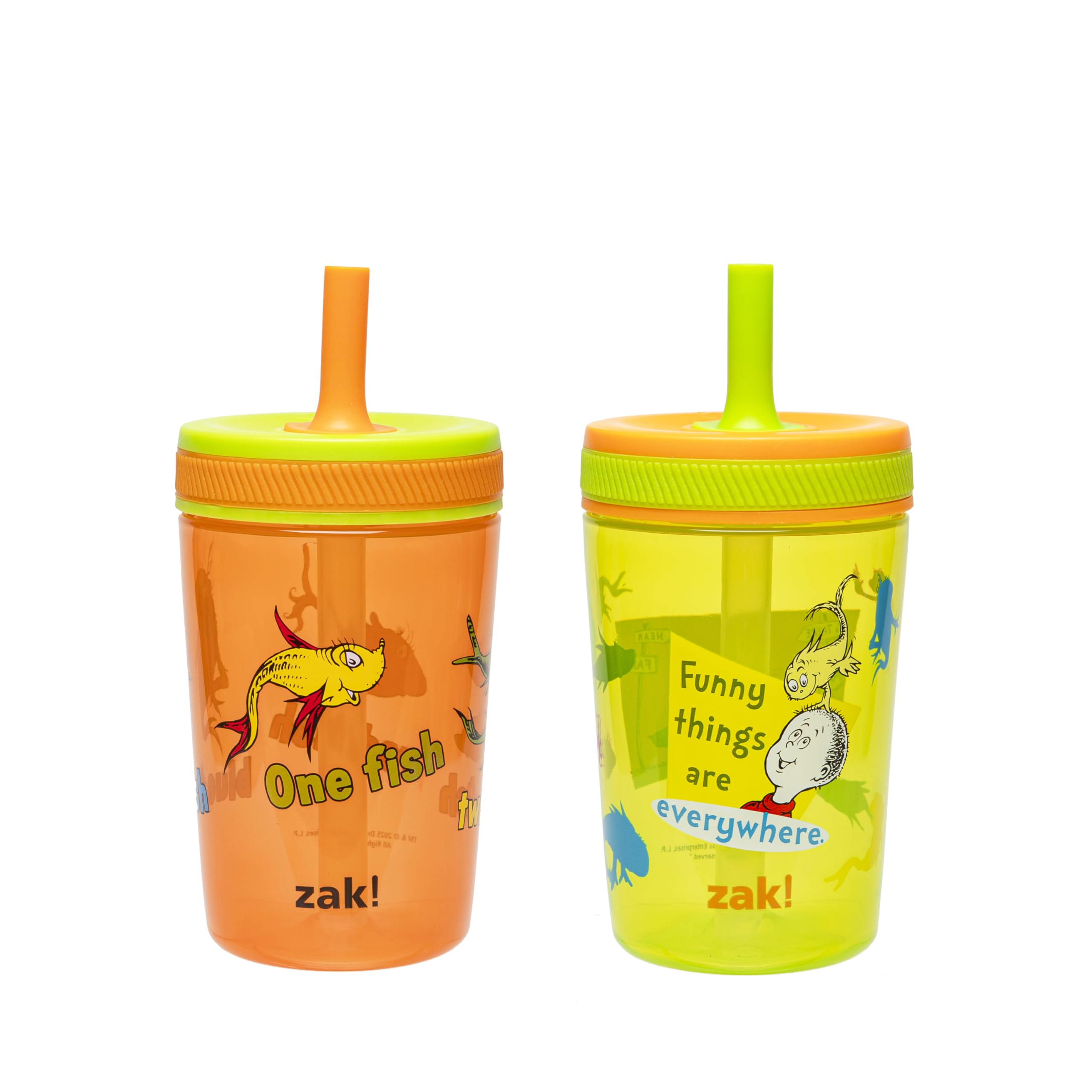 Zak Designs Dr. Seuss Kelso toddler cups 2-pack for travel-friendly hydration.