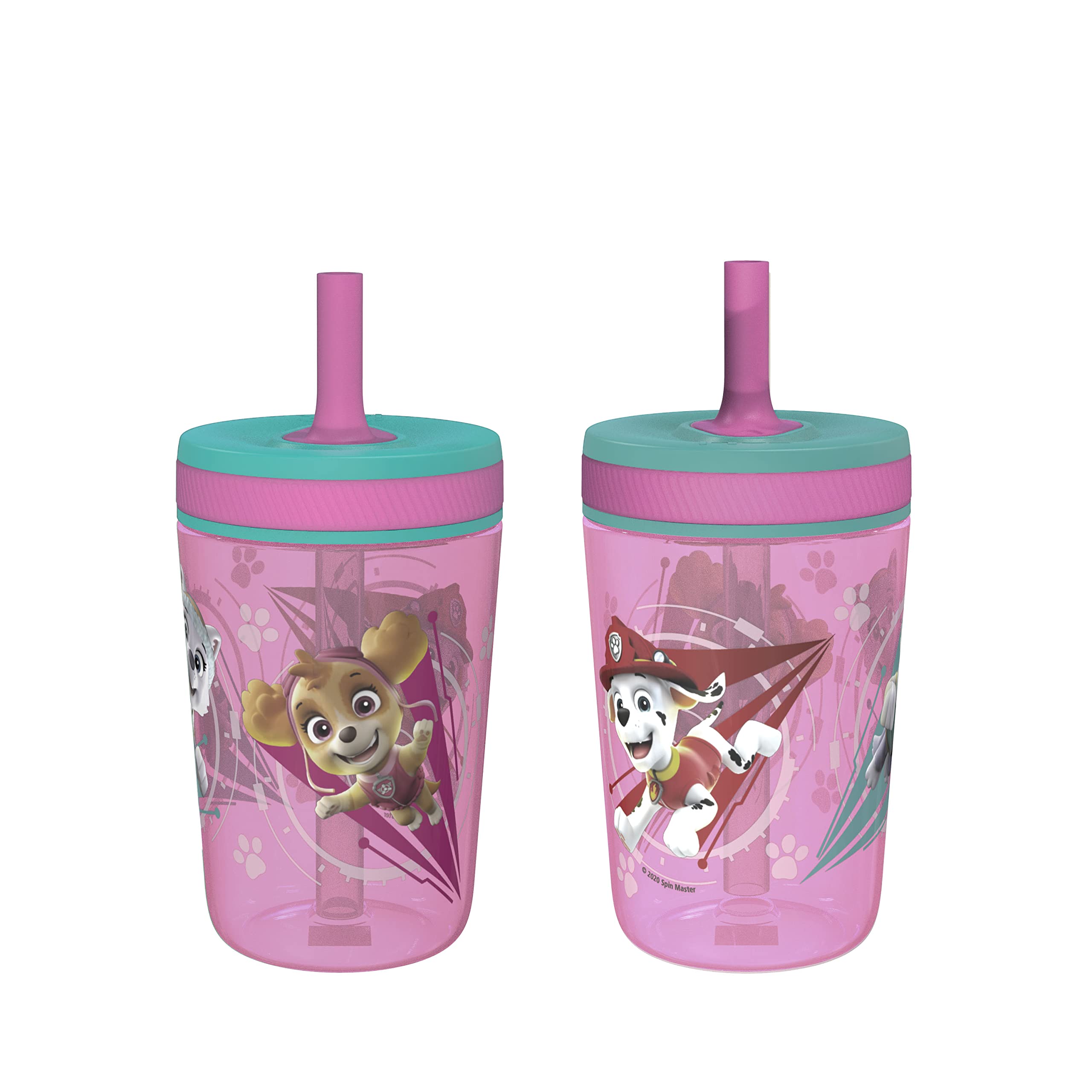 Zak Designs Kelso tumbler with Paw Patrol Skye and Everest for kid-friendly hydration.