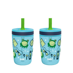 Zak Designs Kelso 15 oz tumbler set in Campout colors for kids' daily hydration.