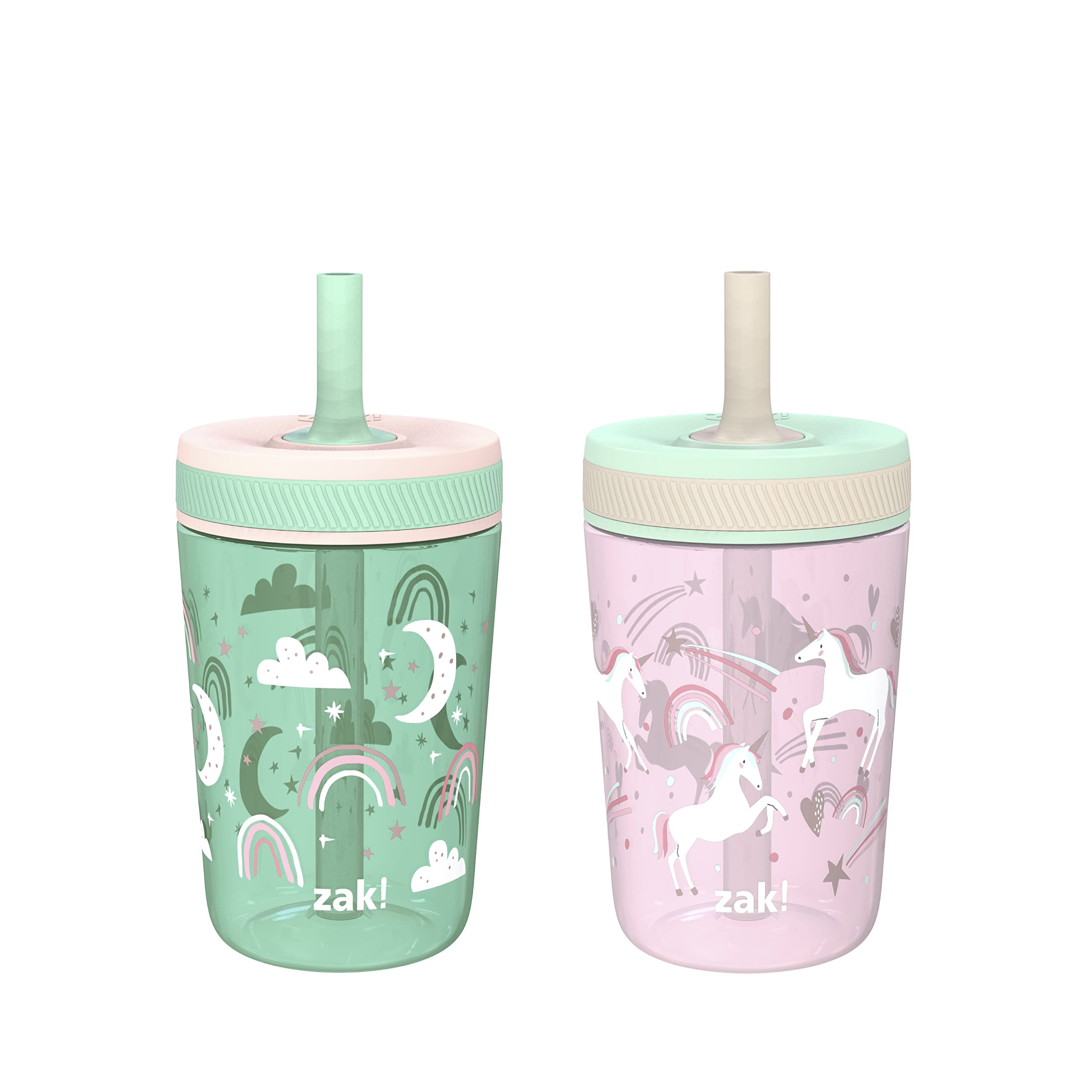 Zak Designs Kelso unicorn cup with leak-proof straw for on-the-go hydration.