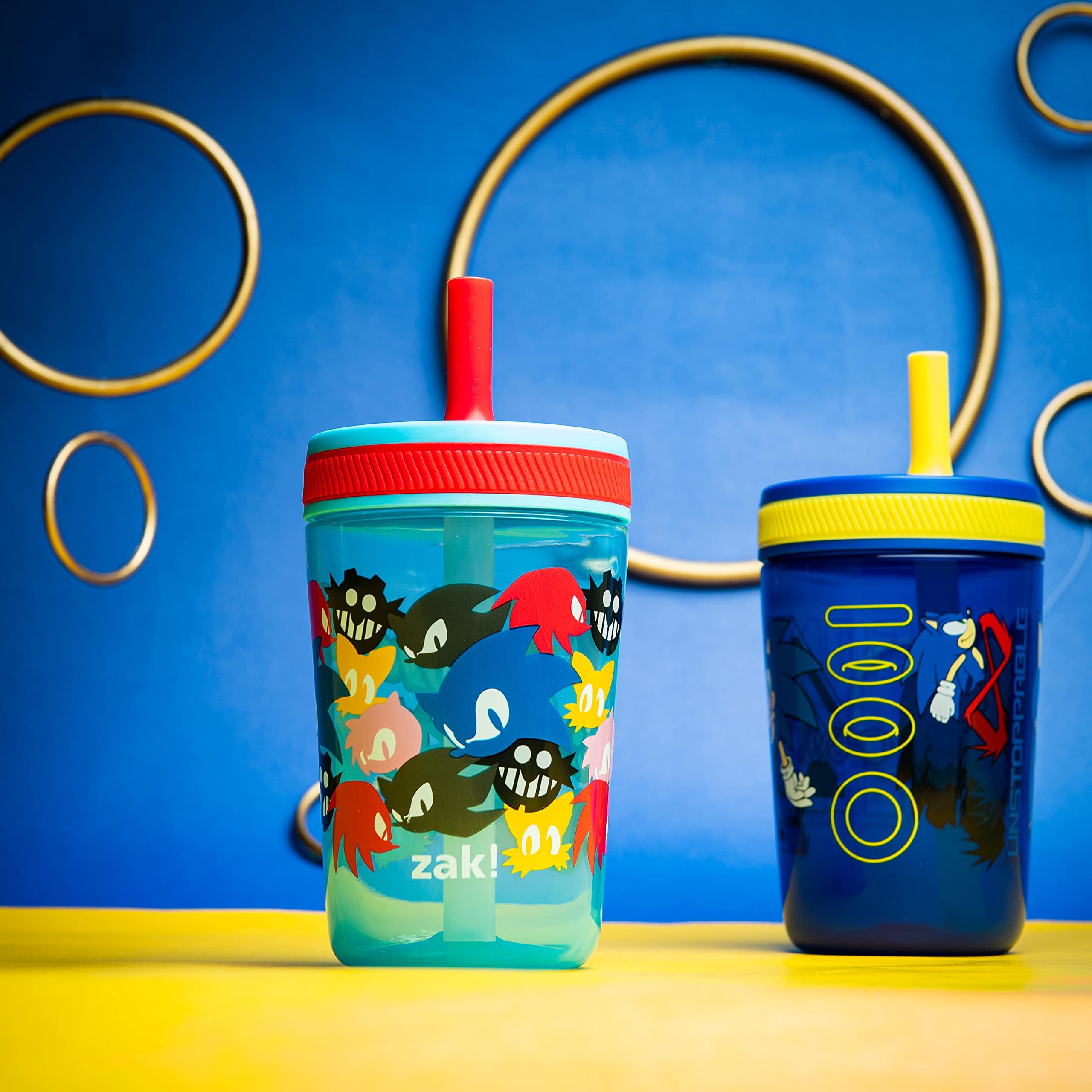 Zak Designs Sonic toddler cup with silicone straw for gentle, comfortable sipping.
