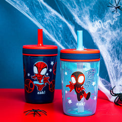 Zak Designs Spider-Man Kelso leak-proof straw close-up for mess-free sipping.