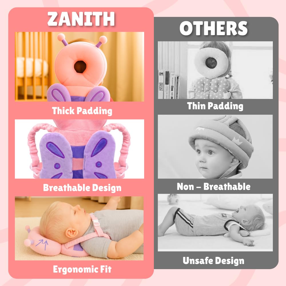 Zanith head protector color and butterfly motif appeal to little explorers