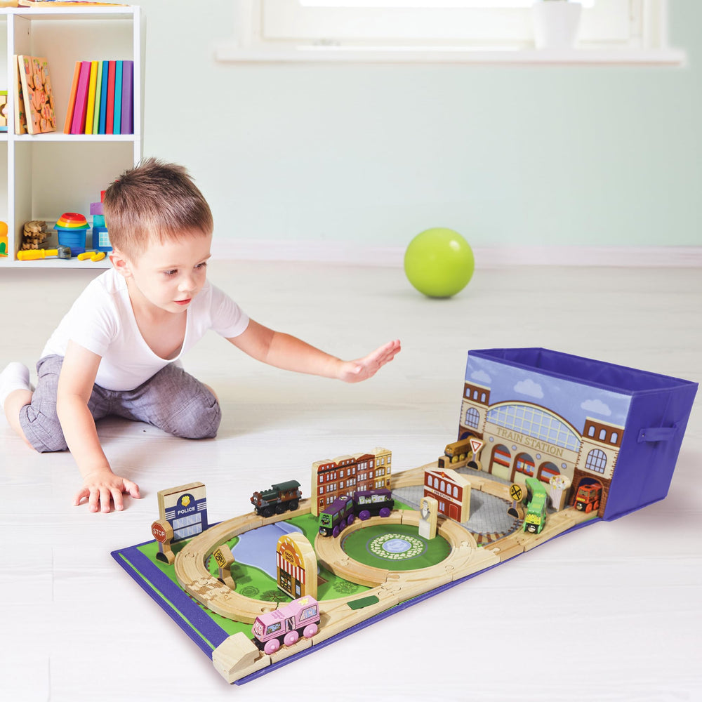 Zany Trains durable polyester fabric stands up to daily playtime