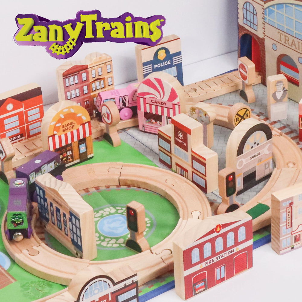 Zany Trains train storage bin supports quick cleanup and organized play sessions