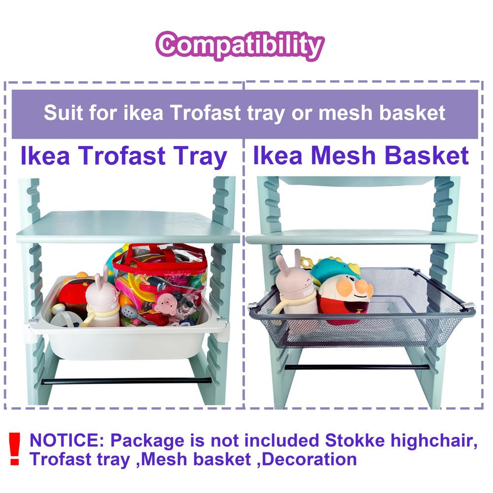 Trofast tray attached beneath the high chair for convenient accessibility.