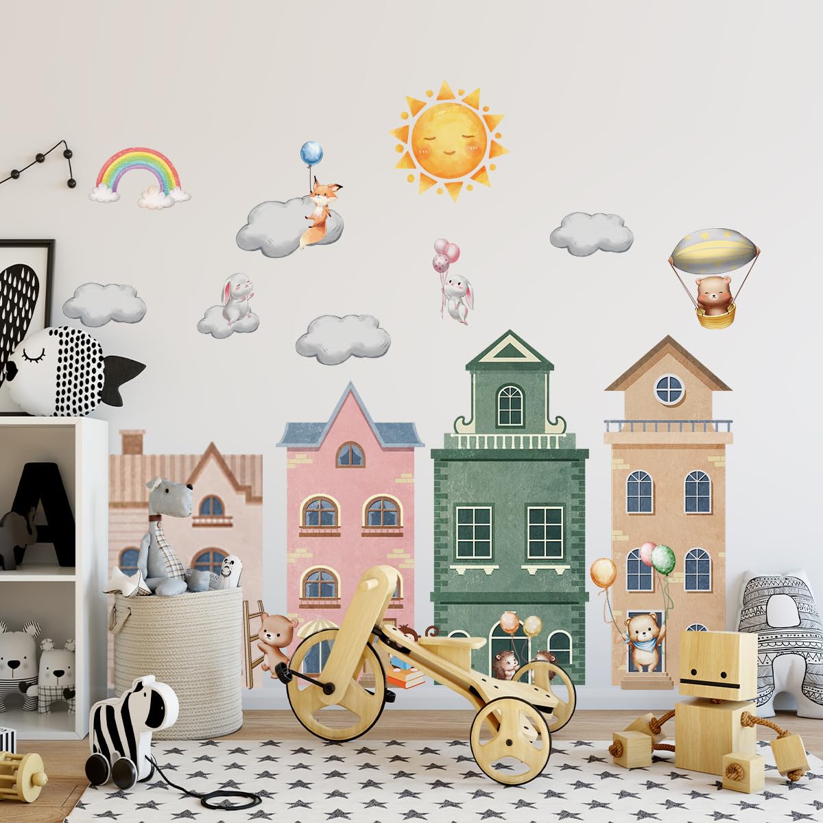 ZARROUEA rainbow-sun-clouds wall sticker brightens a nursery and is removable