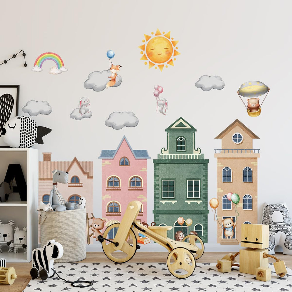 ZARROUEA rainbow-sun-clouds wall sticker brightens a nursery and is removable