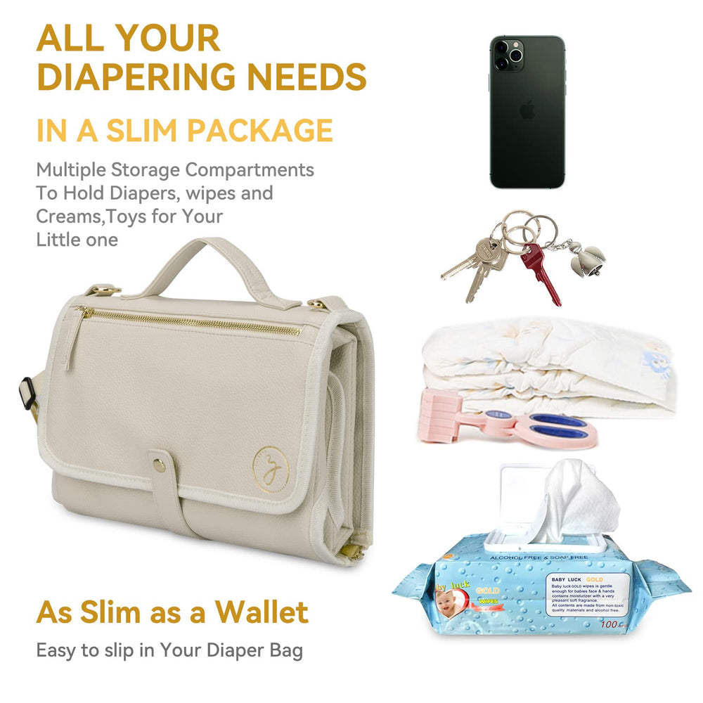 Zaveena cream pad features an adjustable shoulder strap for travel.