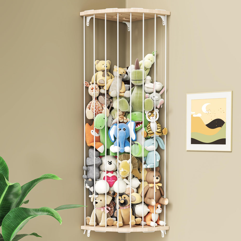 Zayysoha stuffed animal storage hammock in the corner saves space and reduces clutter.