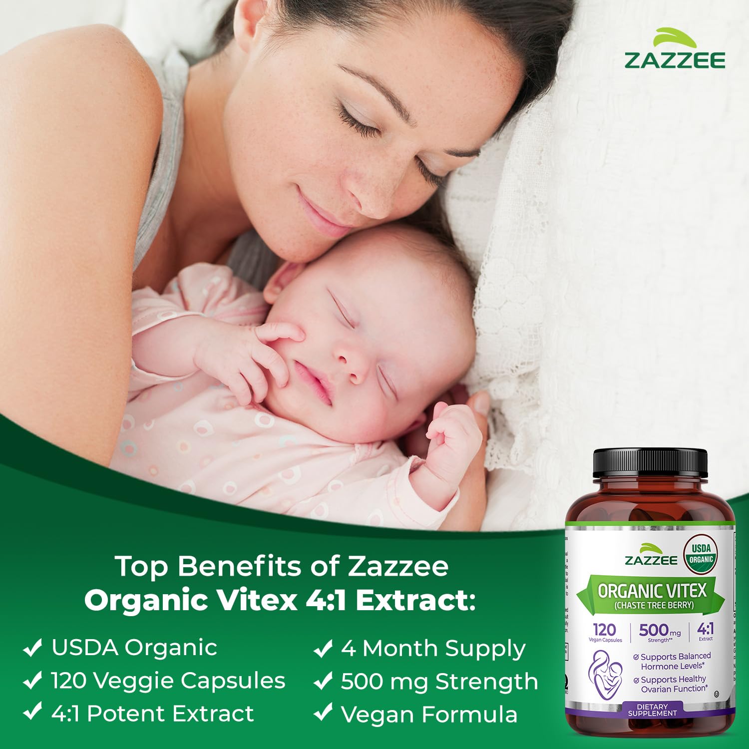 Zazzee bottle on wooden surface for premium look.