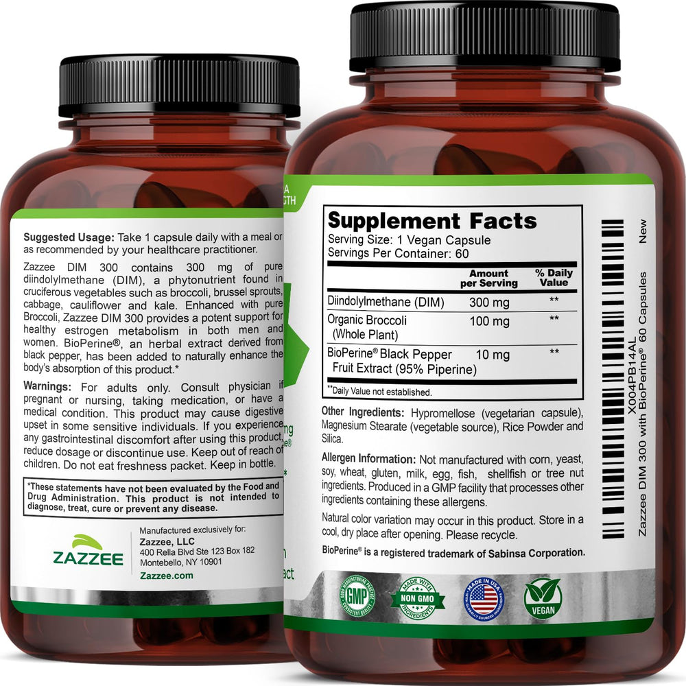 Glass of water next to Zazzee DIM 300mg capsule for easy daily use.