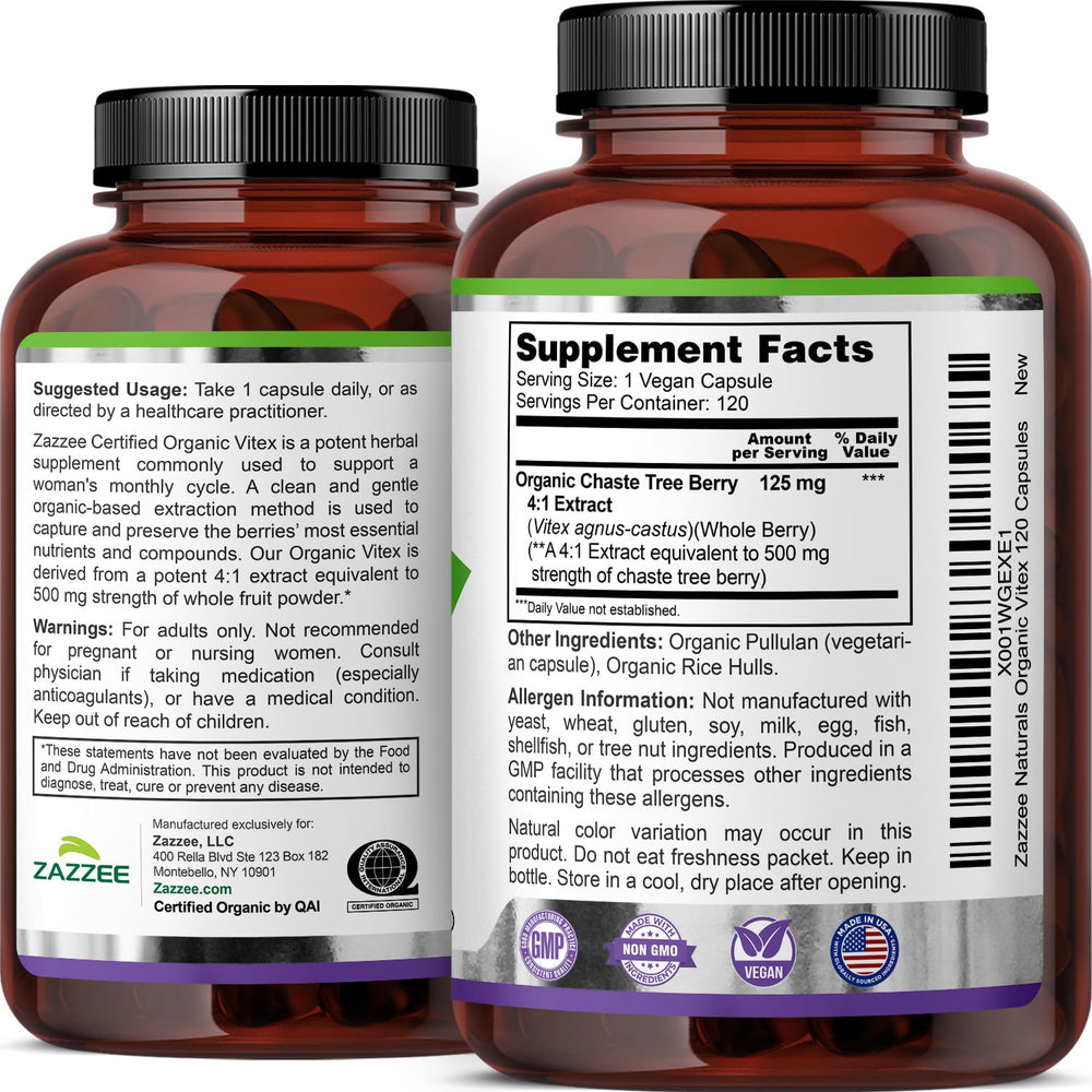 Zazzee Vitex front shows kosher and non GMO claim.