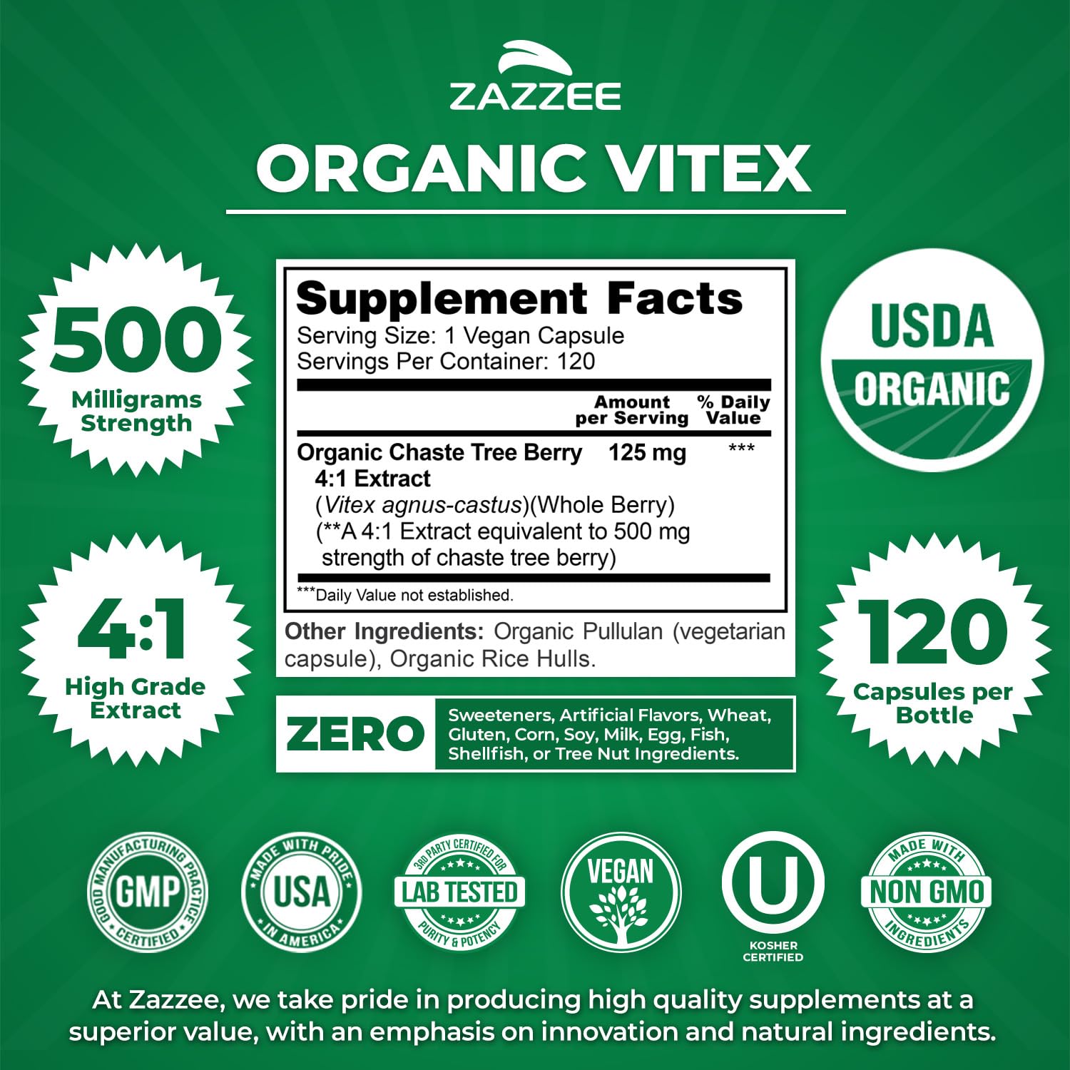 Zazzee label detail showing USDA Organic claim.