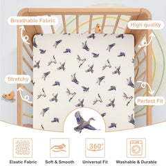 Zcargel Mallard Duck fitted sheet on a standard crib mattress