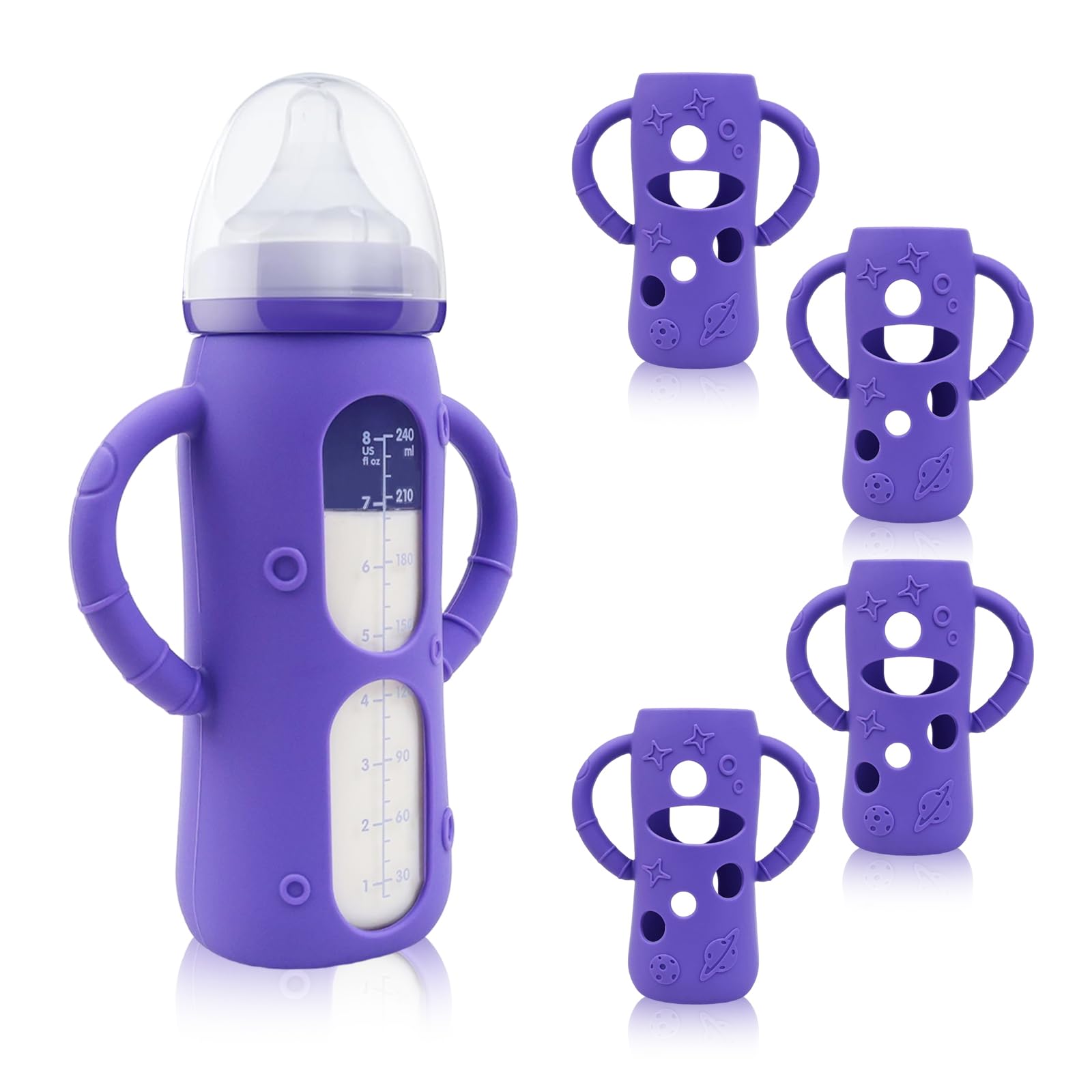 ZCH silicone sleeve on Lansinoh 8 oz bottle with easy-grip handle
