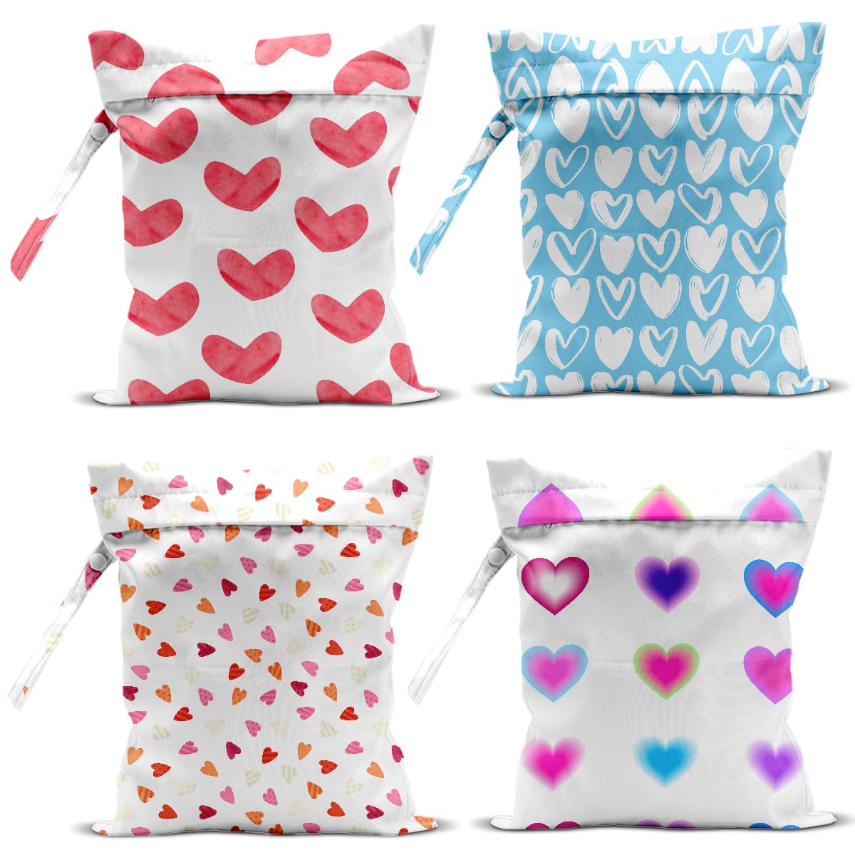 zcyxuuw 4-pack wet bag set with heart patterns, ideal for beach-swimwear storage.