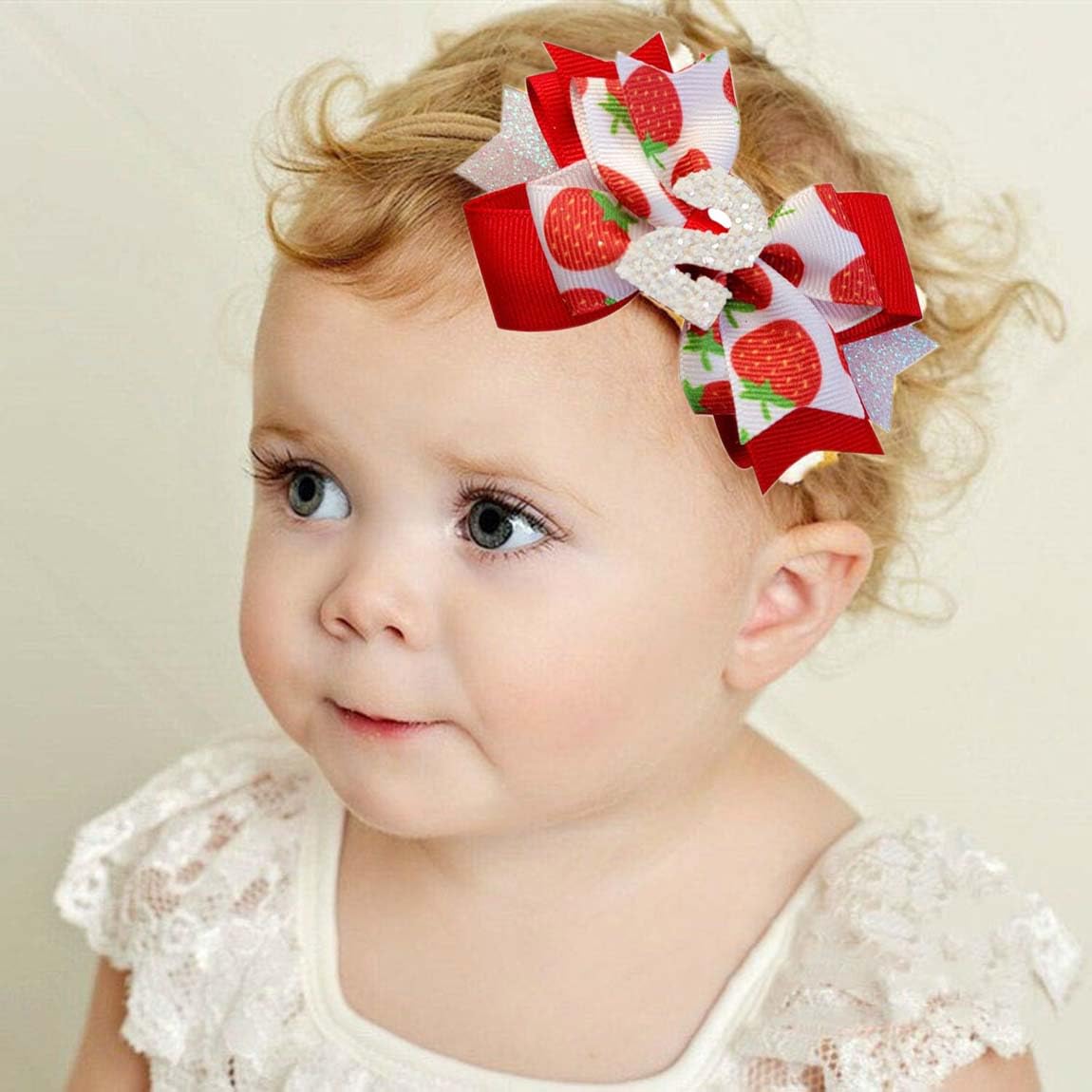 ZCYYYS Girls Hair Bow with strawberry pattern enhances festive party looks.