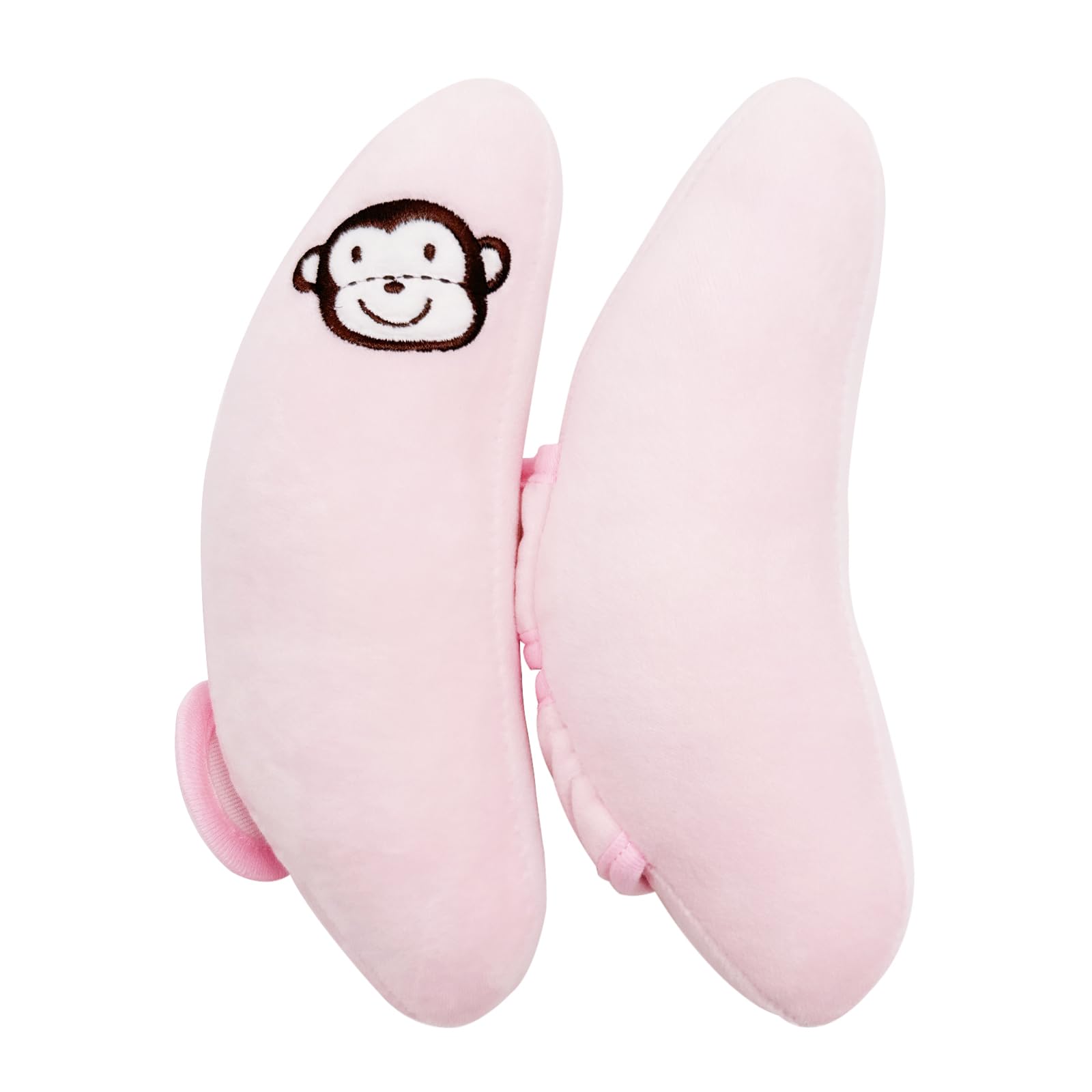 Light pink design complements baby gear while providing head support.