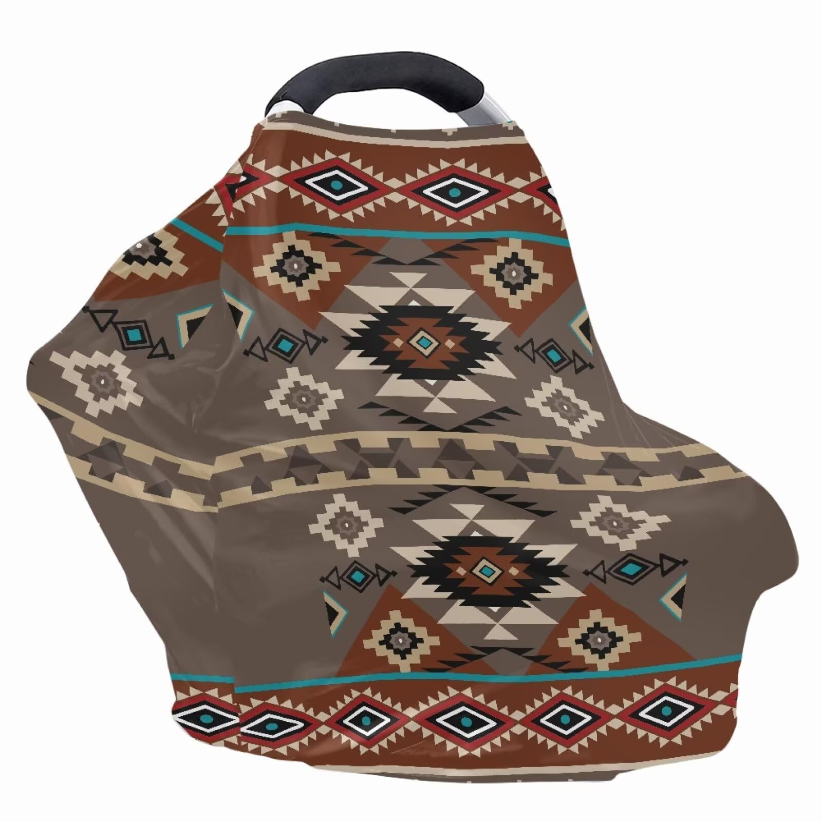 ZDCUSTOM geometry aztec nursing cover shown, breathable fabric ideal for on-the-go breastfeeding.