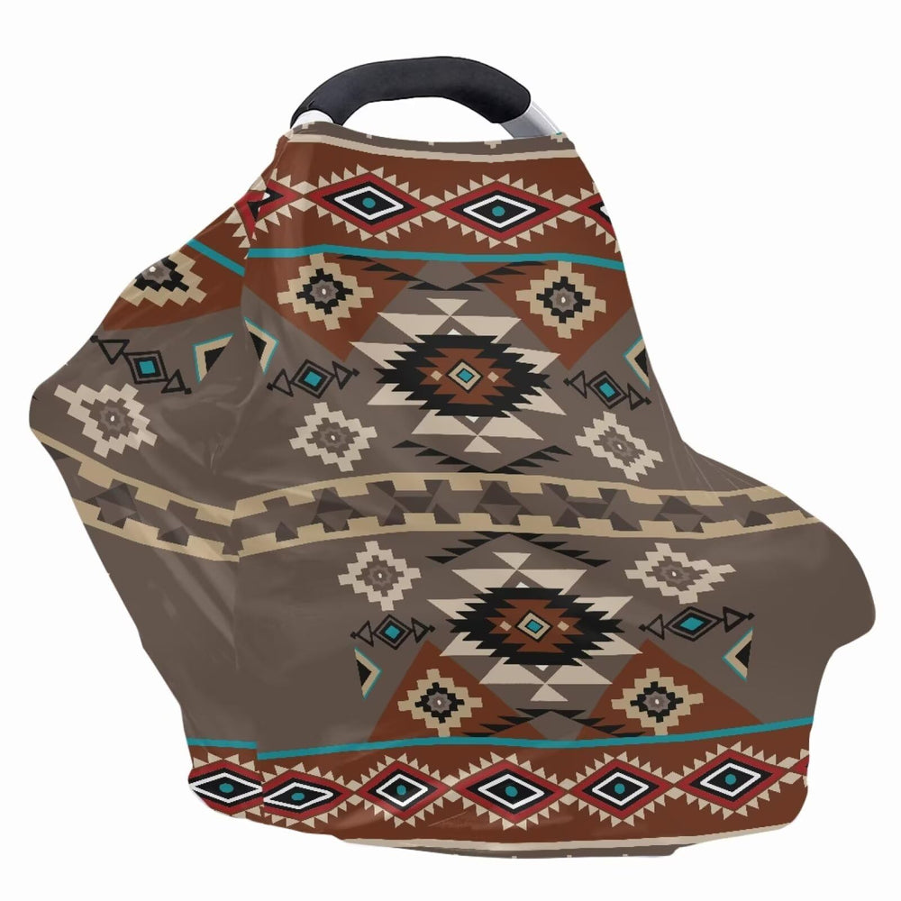ZDCUSTOM geometry aztec nursing cover shown, breathable fabric ideal for on-the-go breastfeeding.