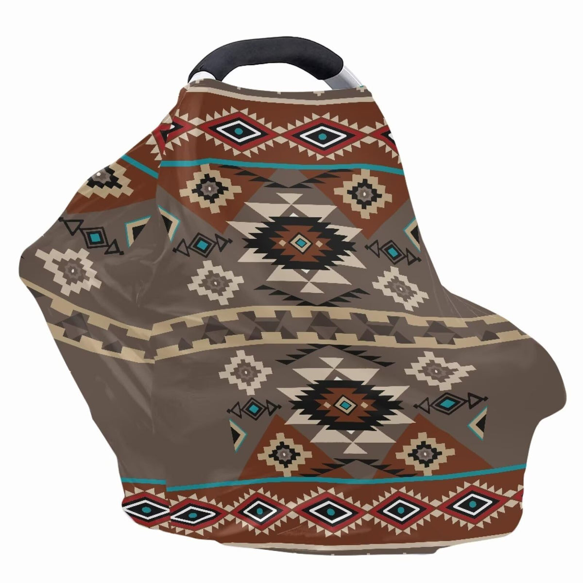 ZDCUSTOM geometry aztec nursing cover shown, breathable fabric ideal for on-the-go breastfeeding.