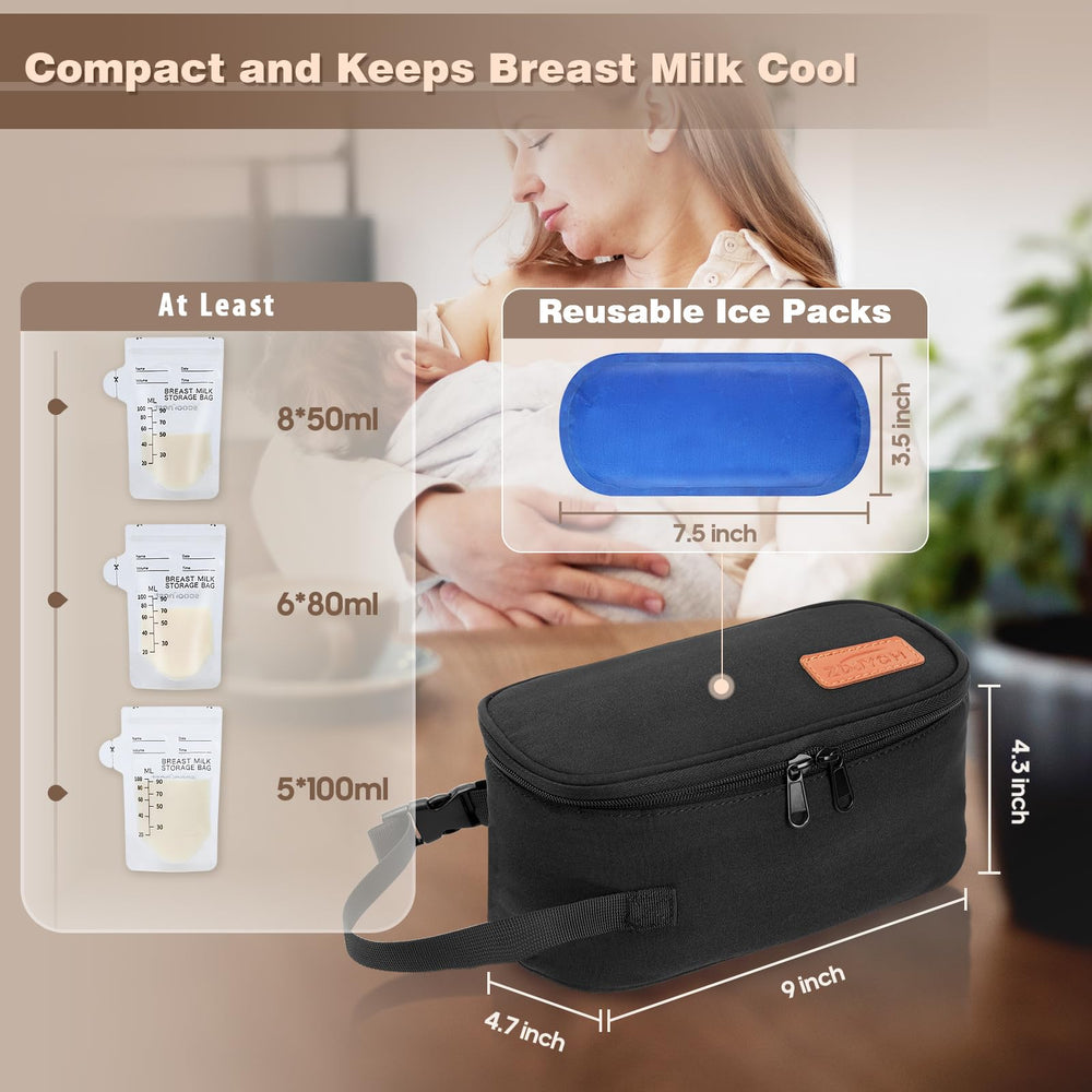 ZDJYCH breastmilk cooler bag with ice packs keeps milk cold during travel.