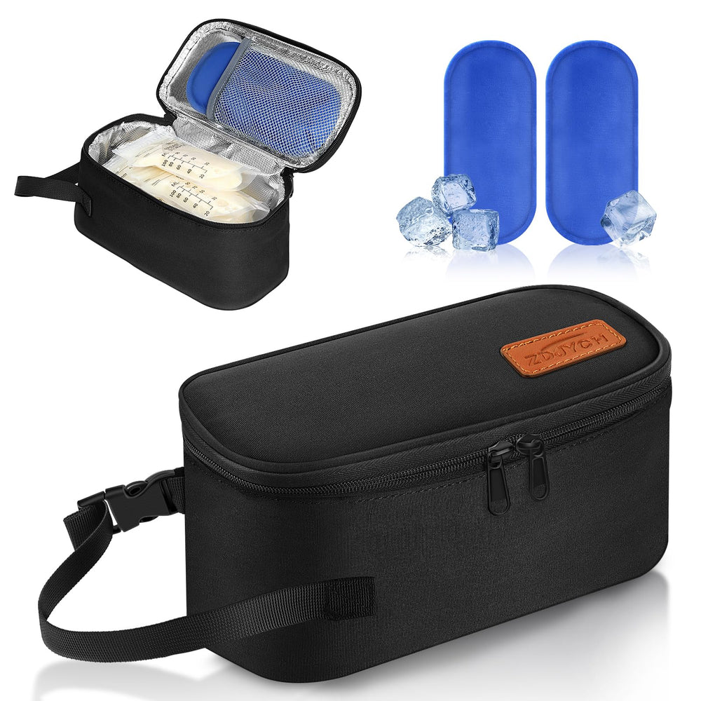 ZDJYCH breastmilk cooler bag interior showing spacious area for multiple frozen milk bags.