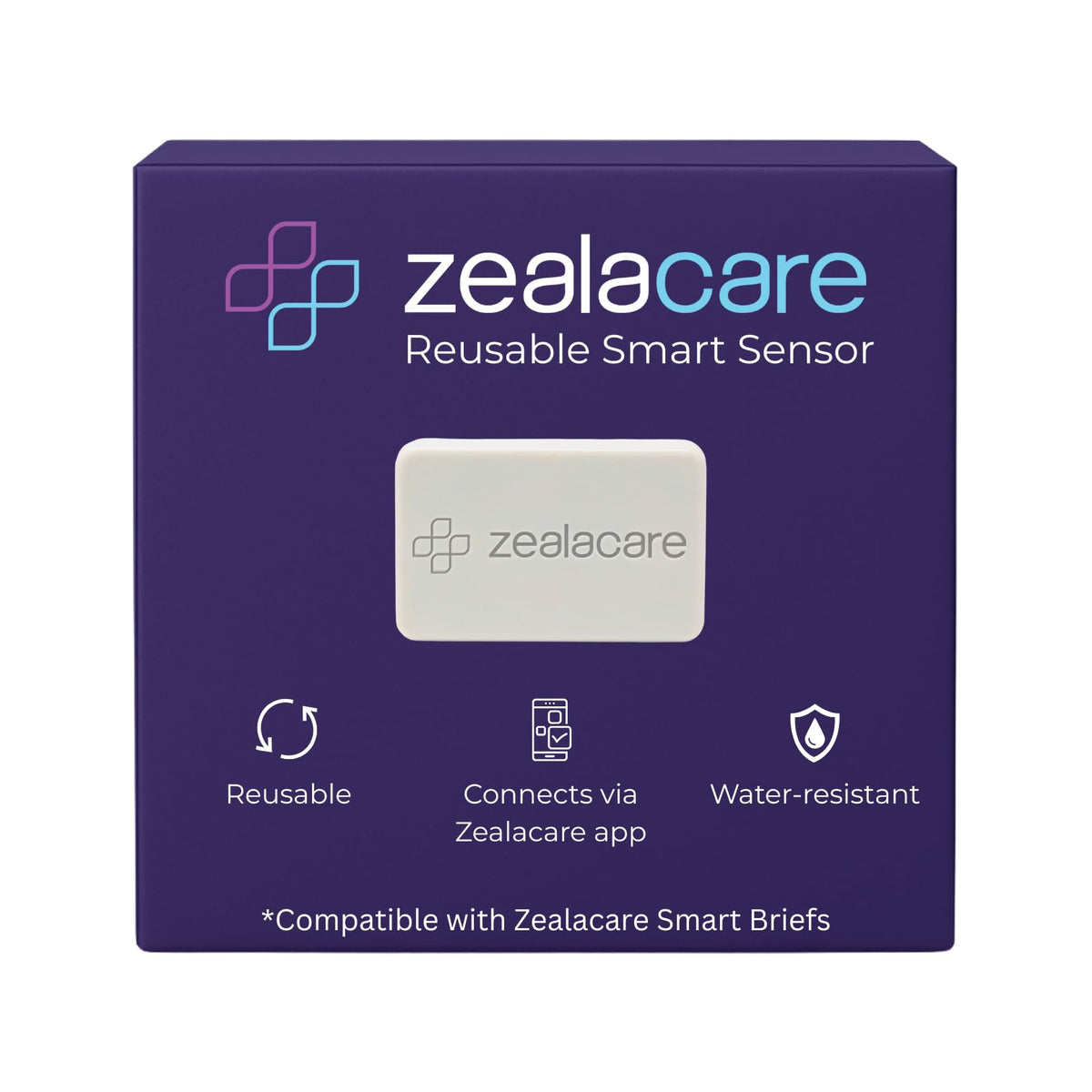 Zealacare smart sensor attached to a disposable brief for real-time moisture alerts.