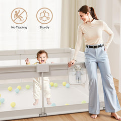 ZEEBABA Extra Large Playpen gray floor emphasizes full visibility during playtime.