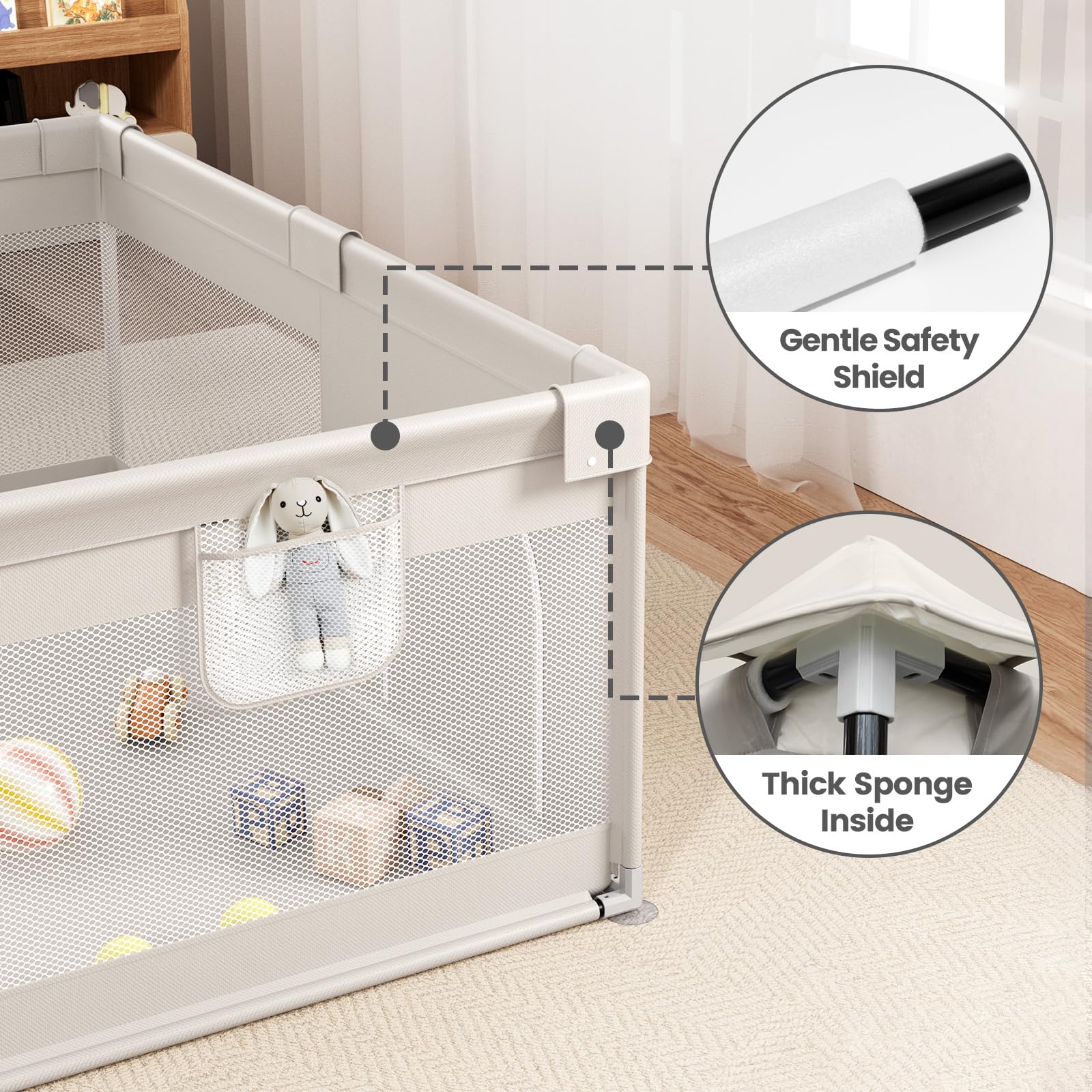 ZEEBABA Extra Large Playpen gray indoor outdoor use supports versatile spaces.