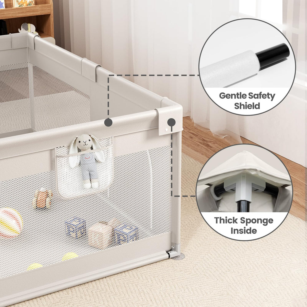 ZEEBABA Extra Large Playpen gray indoor outdoor use supports versatile spaces.