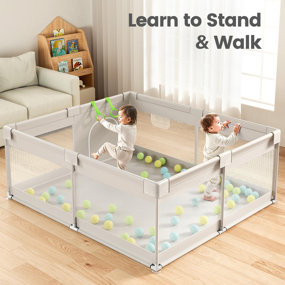 ZEEBABA Extra Large Playpen gray tubes ensure sturdy setup and reliable stability.