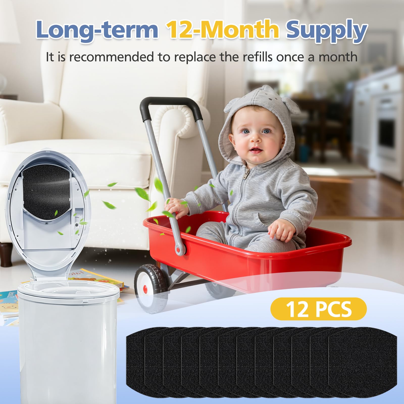 Zeekech long-lasting refills reduce replacements while keeping nursery odors low.