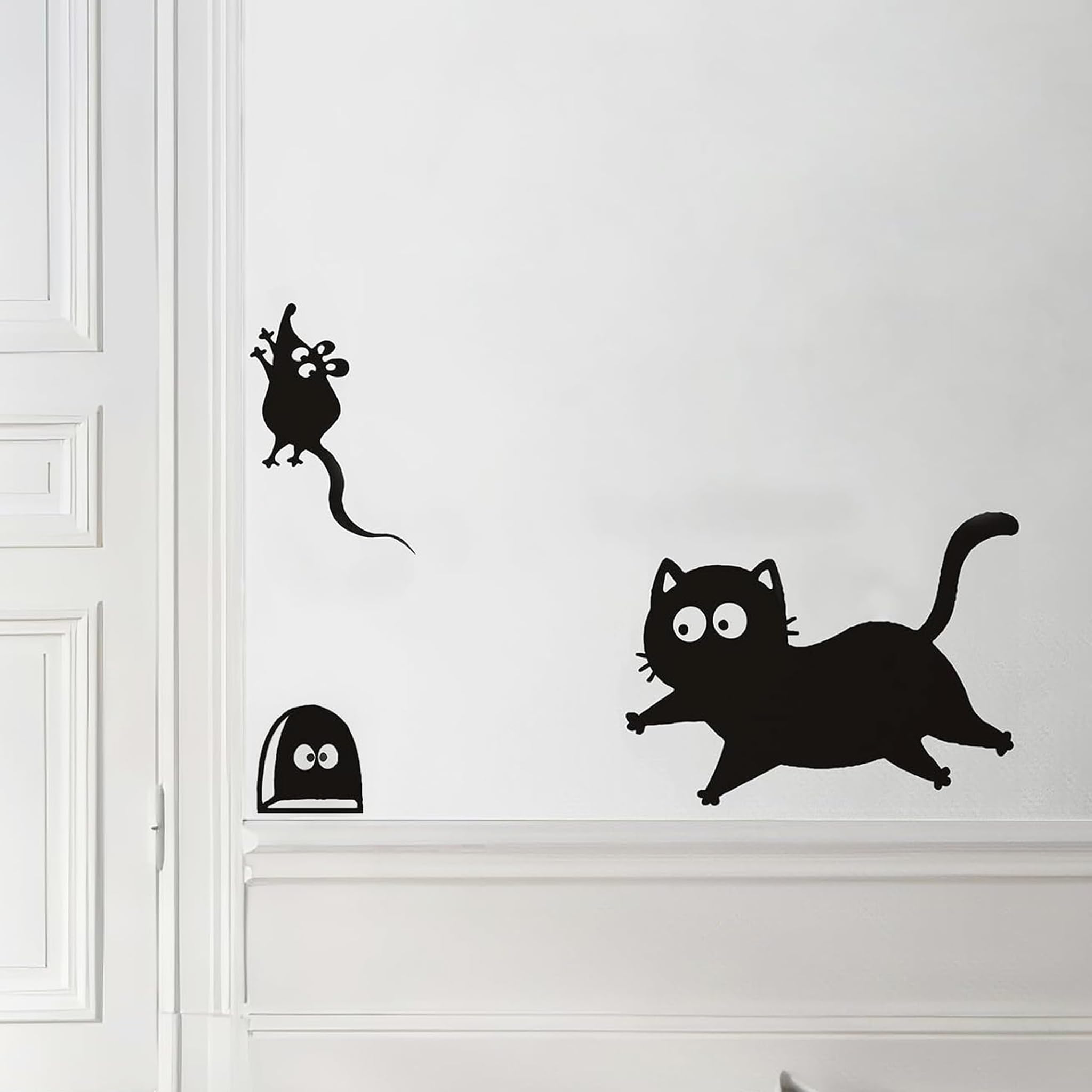 Zeeko Black Cat Catch Mouse wall decal, 17.3 by 10.6 inches, adds a playful focal point