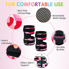 Zelen adjustable straps on the pink camouflage elbow guard for easy wearing