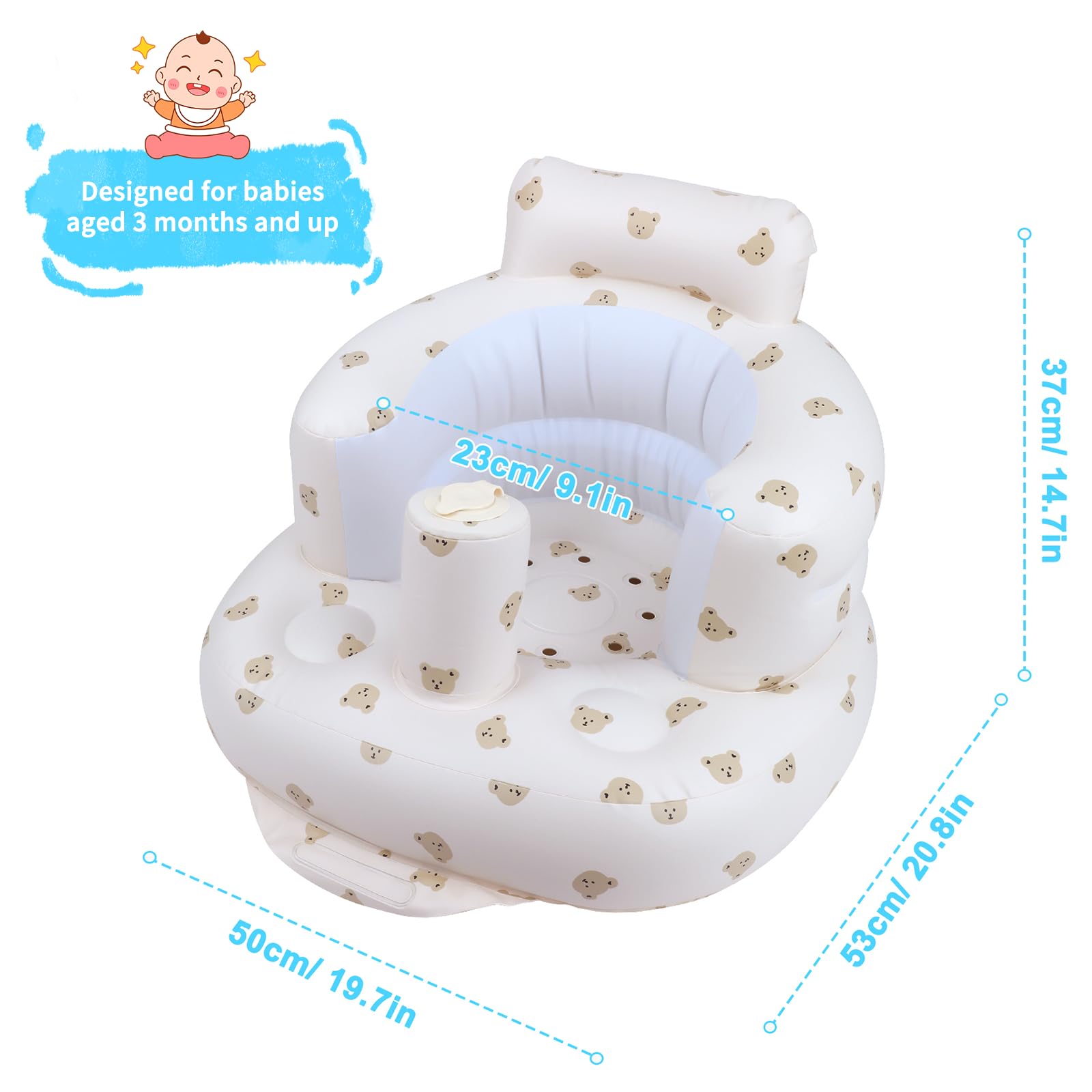 Zenflux inflatable baby seat built-in pump inflates quickly for travel prep.