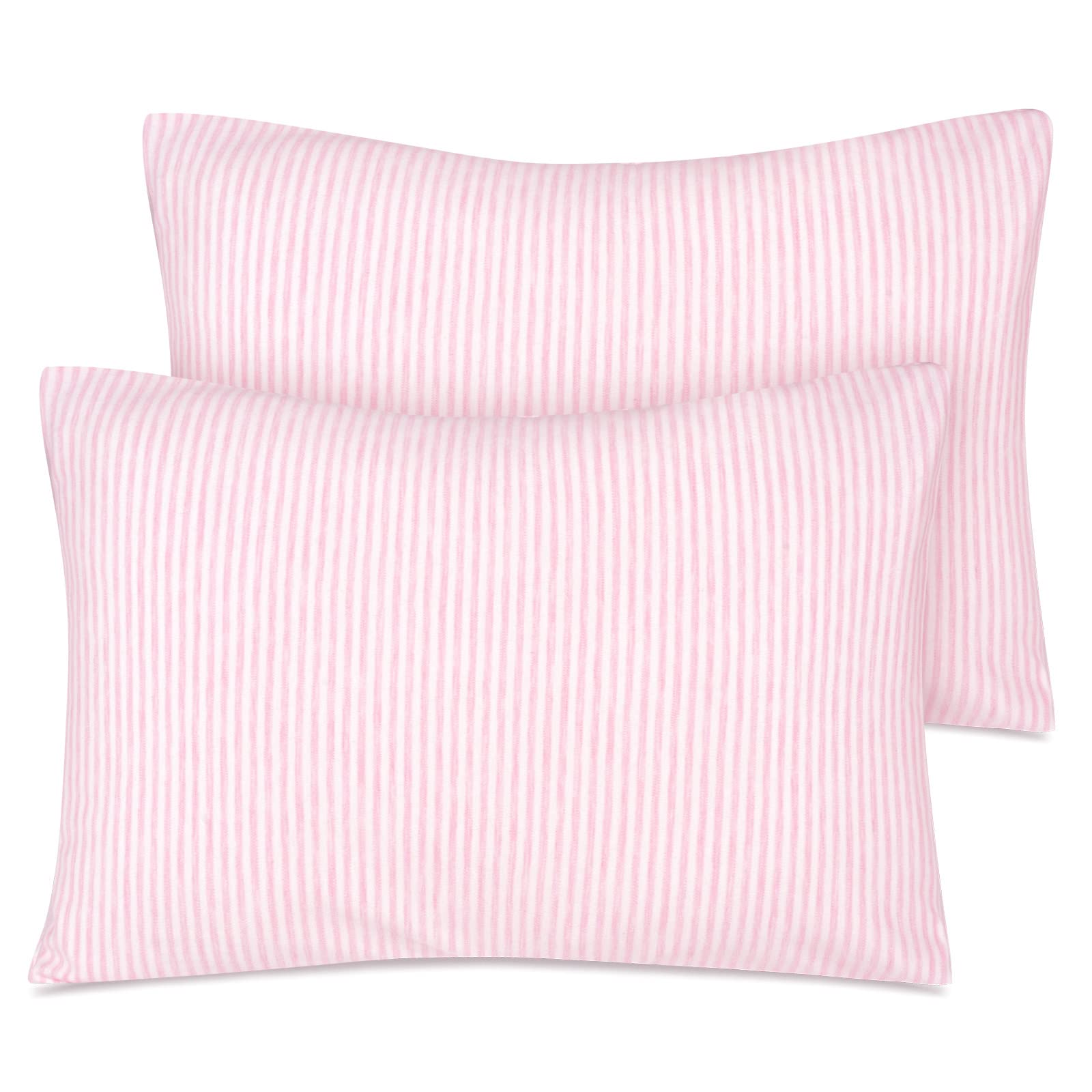 Zenssia organic cotton toddler pillowcase in pink stripe, gentle and breathable.