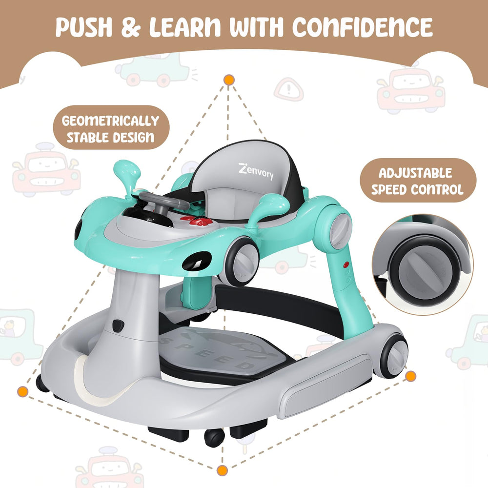Zenvory 6-in-1 Foldable Baby Walker anti-tip-base conveys secure stability on varied surfaces.