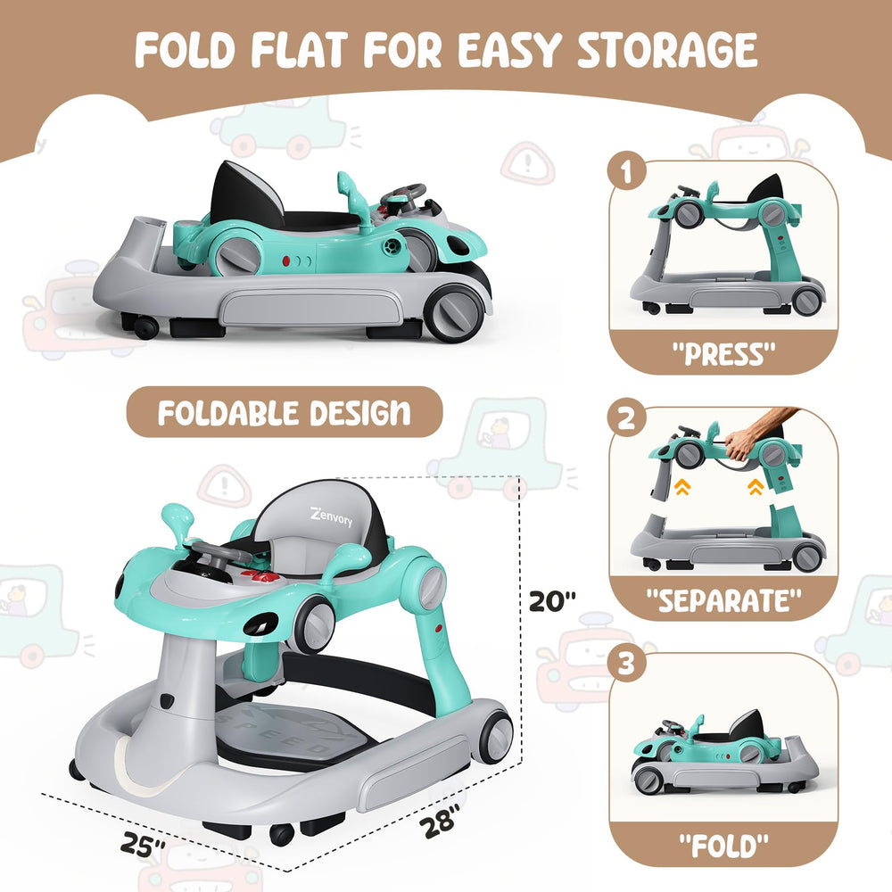 Zenvory 6-in-1 Foldable Baby Walker detachable-trampoline-mat offers versatile play and easy cleaning.