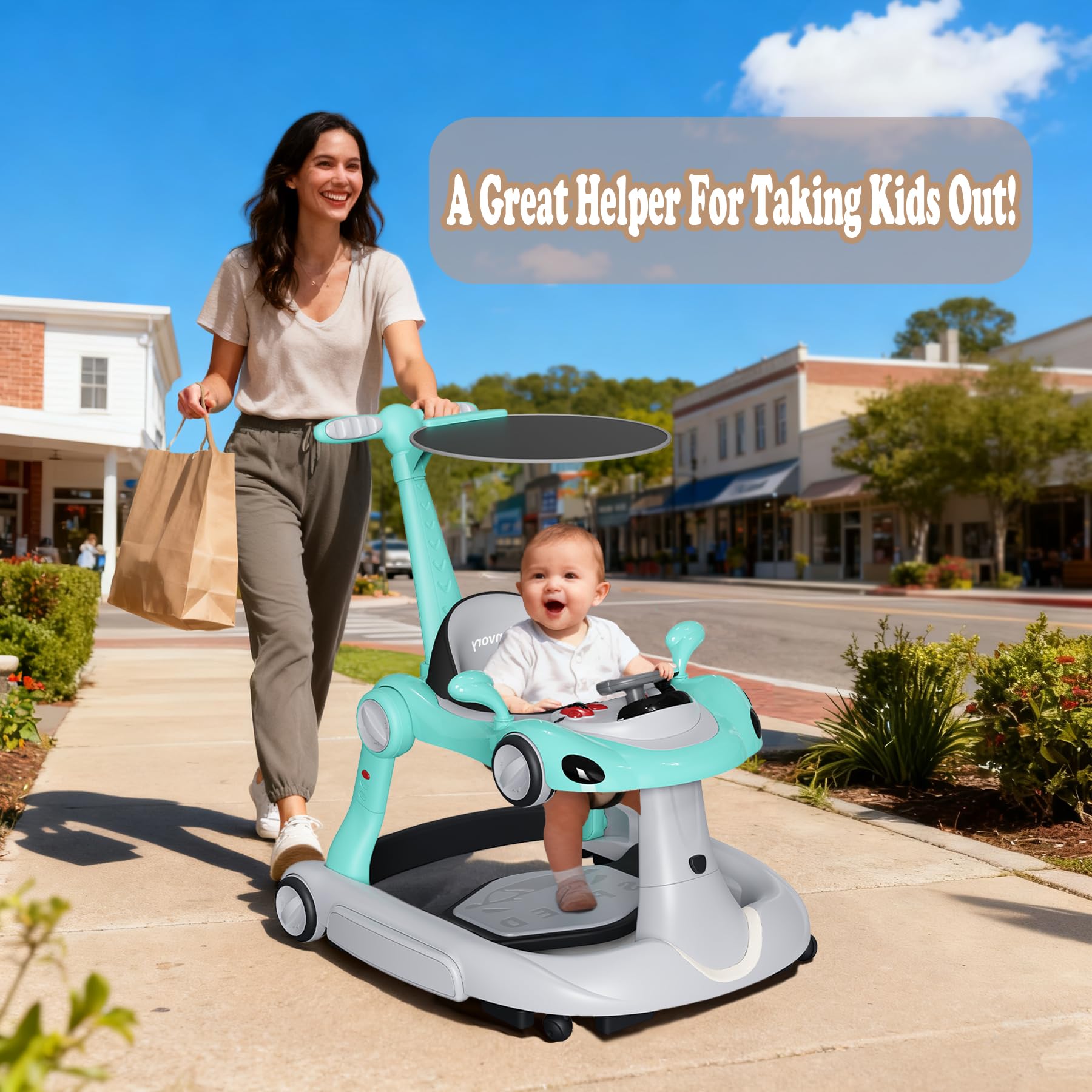 Zenvory 6-in-1 Foldable Baby Walker snack-tray captures mealtime convenience during playtime.