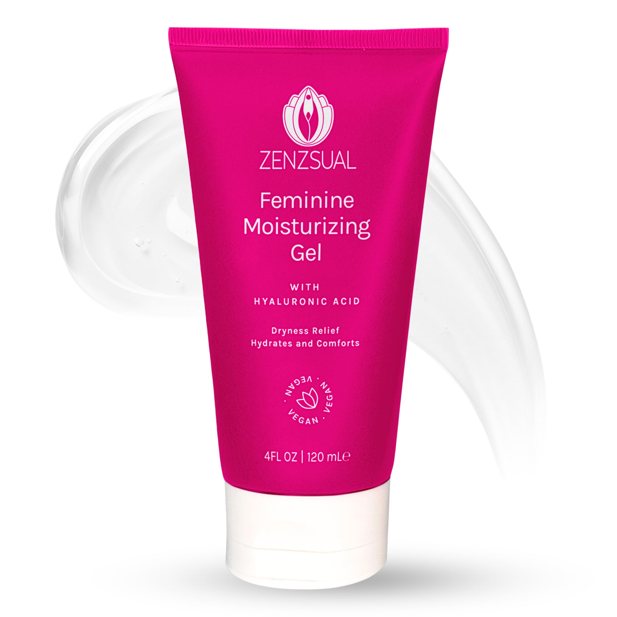 ZENZSUAL feminine gel bottle front shows daily hydration for sensitive skin.