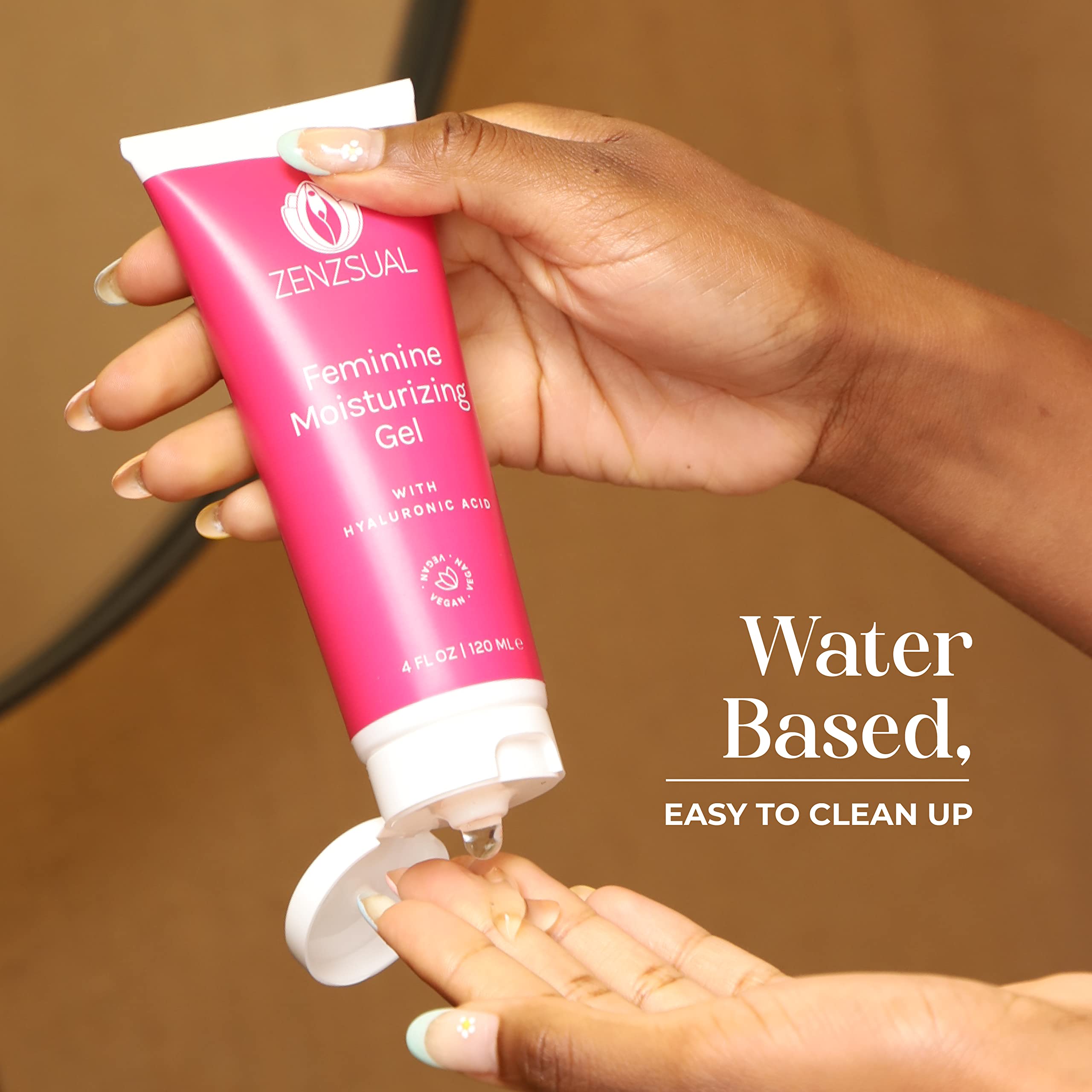 ZENZSUAL packaging emphasizes vegan, cruelty-free formula for sensitive routines.