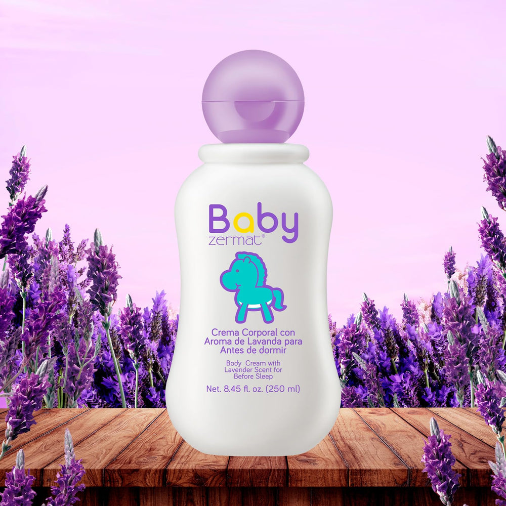 Zermat Baby Lotion Lavender label shows ingredients and usage tips.