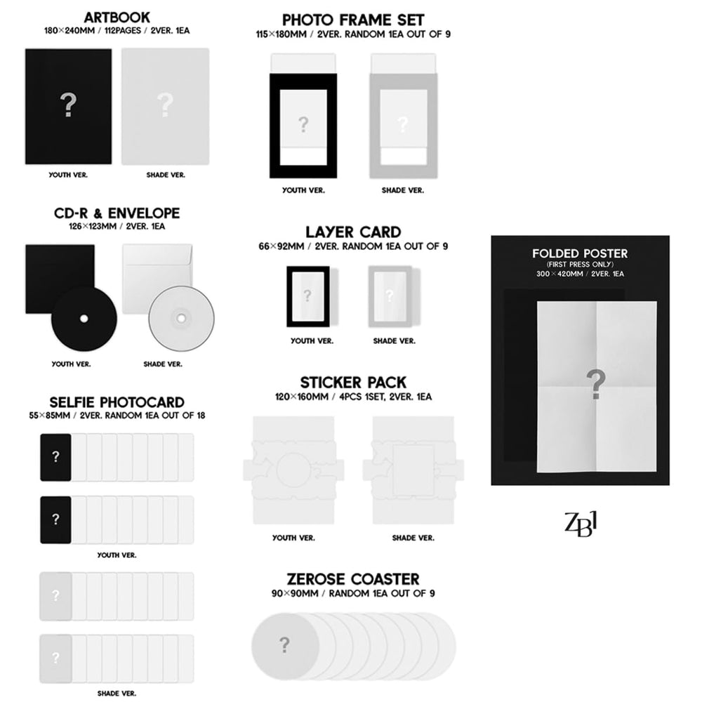 ZEROBASEONE Youth in the Shade SET Ver. interior packaging and artwork for display and collection