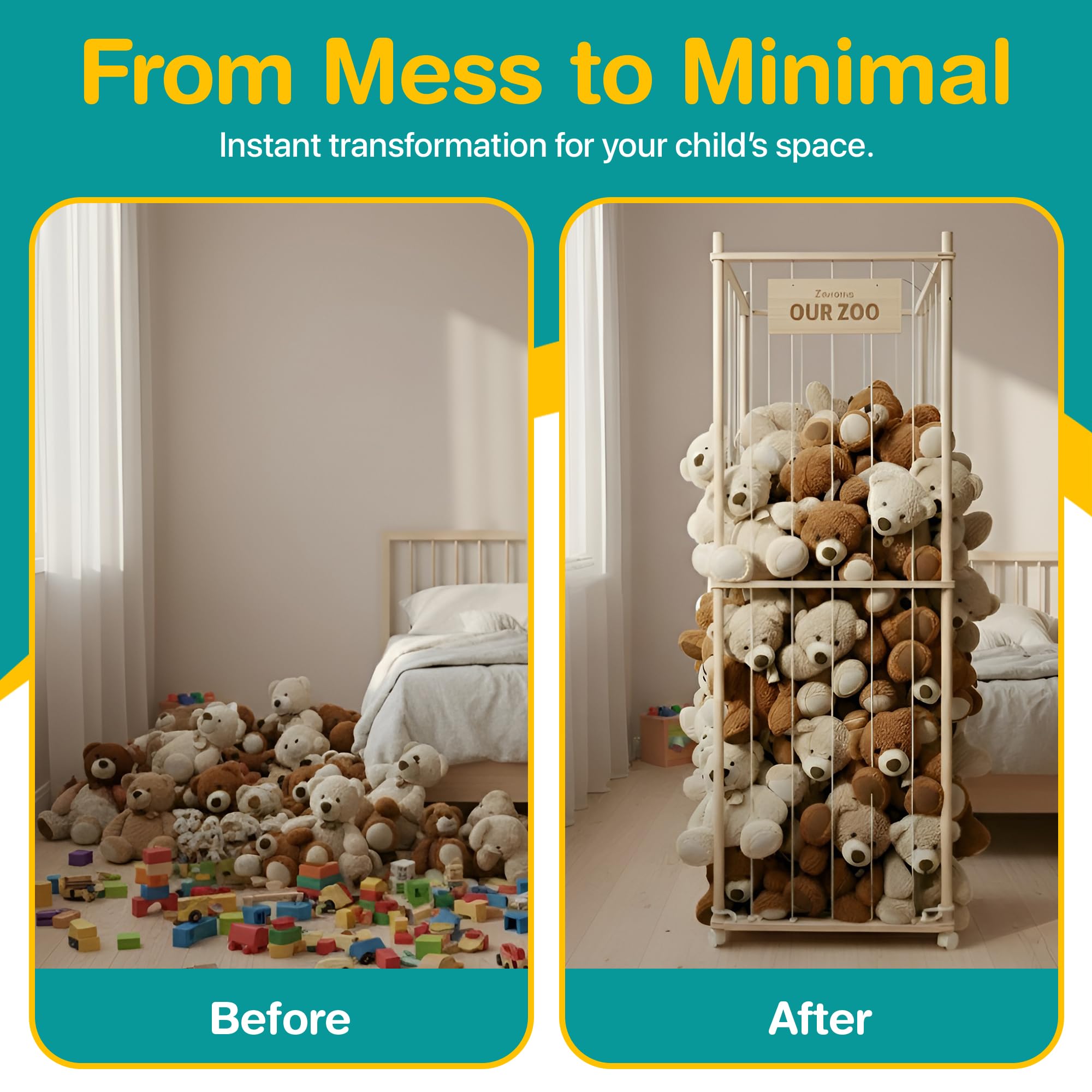 Zevona Plush Zoo Tower base detail highlights a stable 22.5-inch footprint.
